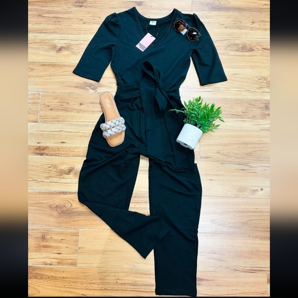 Smash + Tess Pants - Smash + Tess Black Tie-Waist Jumpsuit